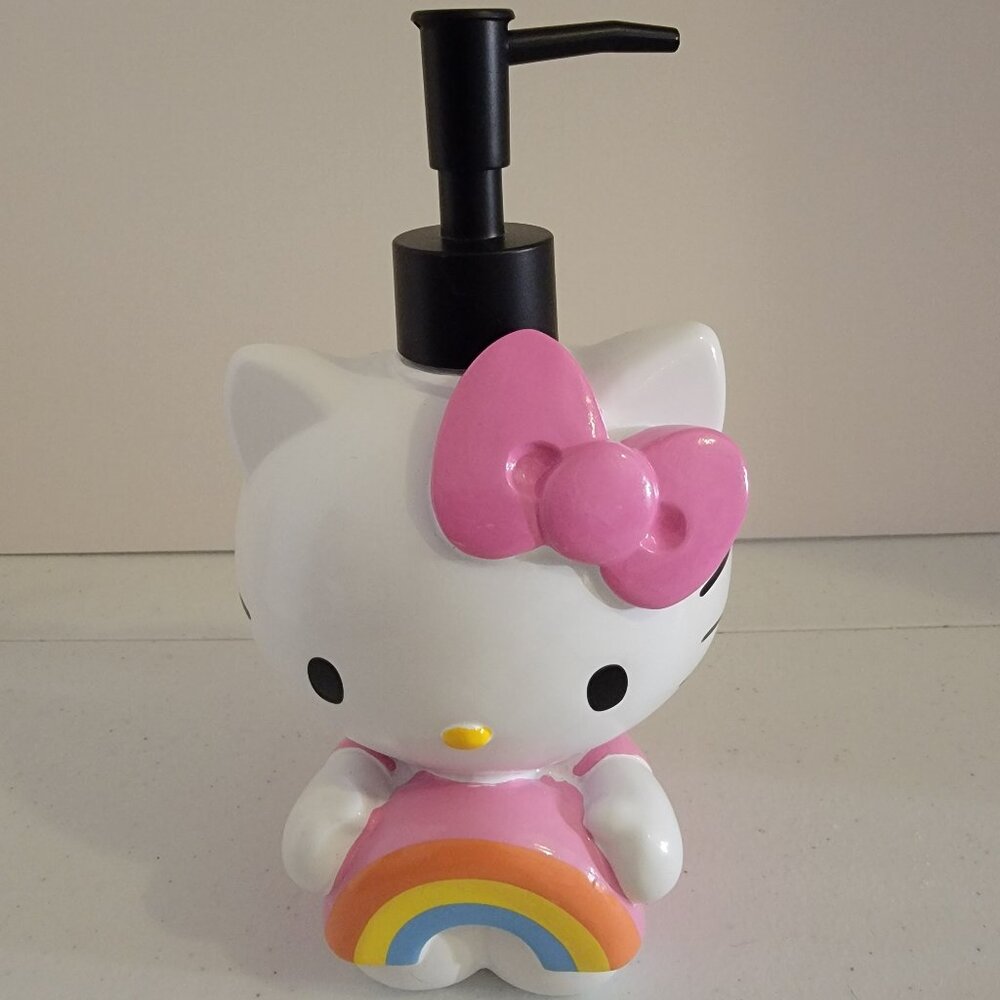 Hello Kitty Rainbow Soap Dispenser Ceramic Sanrio Pink Bow Kawaii Bathroom Decor